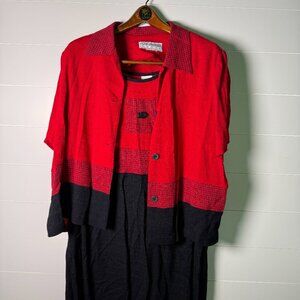 Jessica Howard Woman Sz 18, Red & Black Dress and Short Sleeve Jacket, Fish